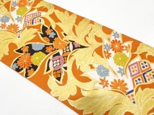 アンティーク　草葉に菊・楓・古典柄織り出し袋帯（着用可）